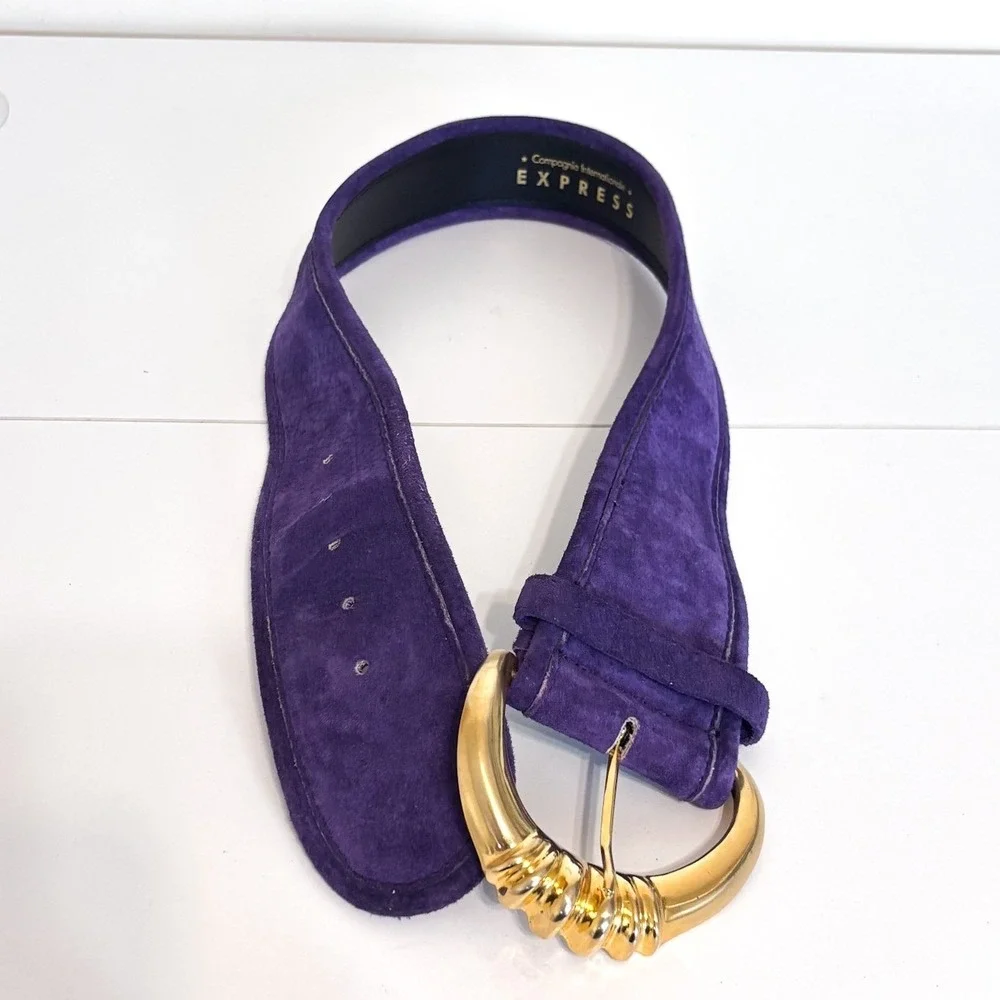 EXPRESS Vintage 80s Suede Belt Small Purple Gold Statement Chunky Wide Leather